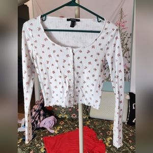 Xs long sleeve button-up blouse with Rose Print h&m